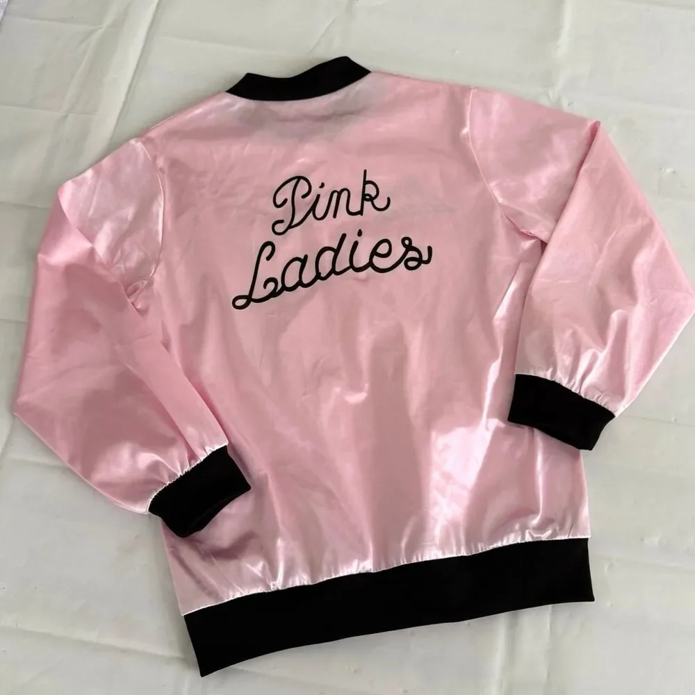 Grease Pink Ladies Jacket Kids Girl's M 10/12 Pink Satin Bomber Movie Costume